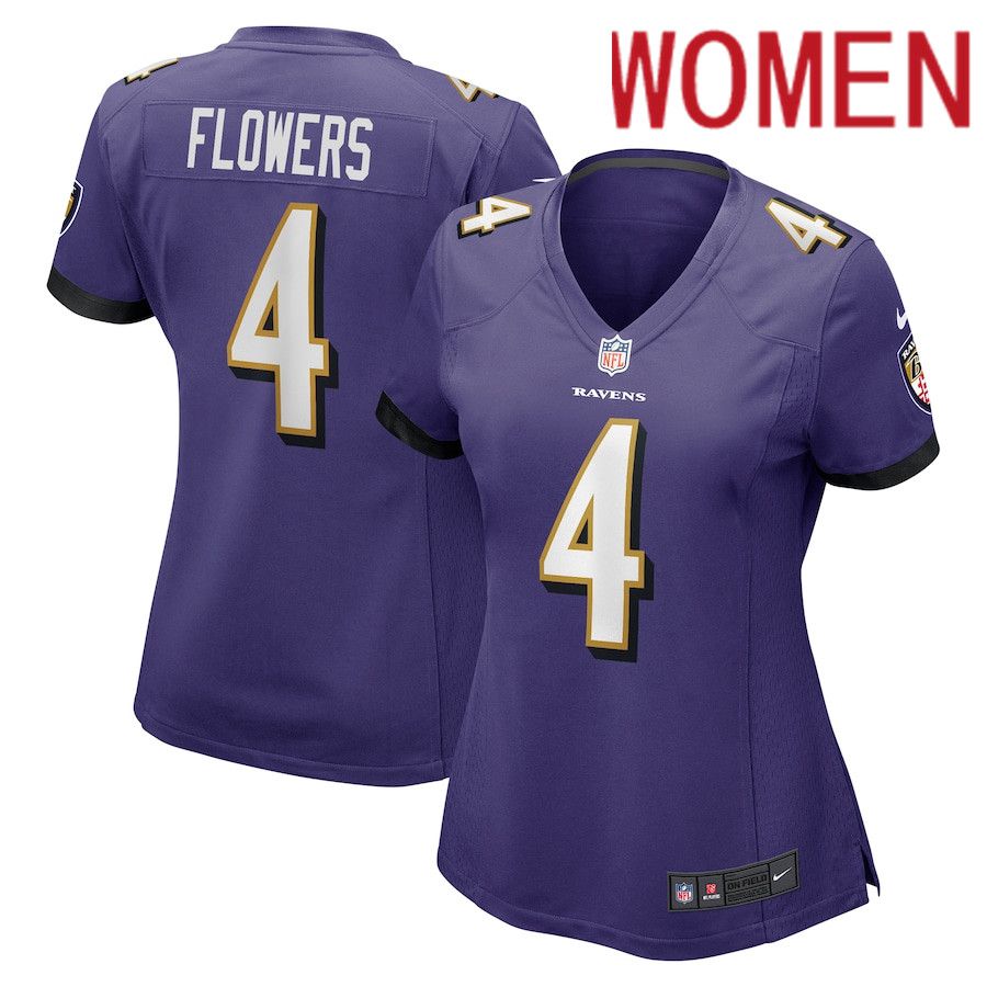 Women Baltimore Ravens #4 Zay Flowers Nike Purple Team Game NFL Jersey